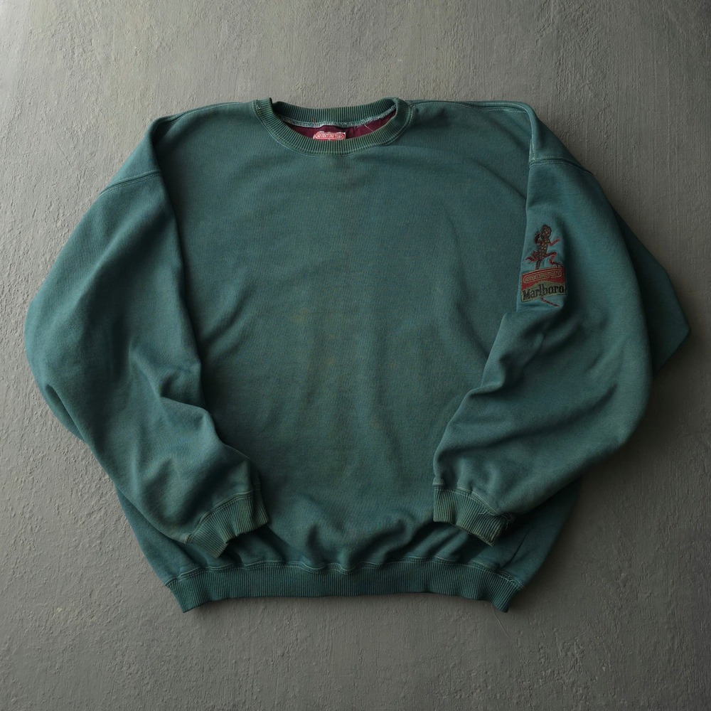 Vintage 90s Marlboro Green Sweatshirt XL Adventure Team Lizard Patch USA Made